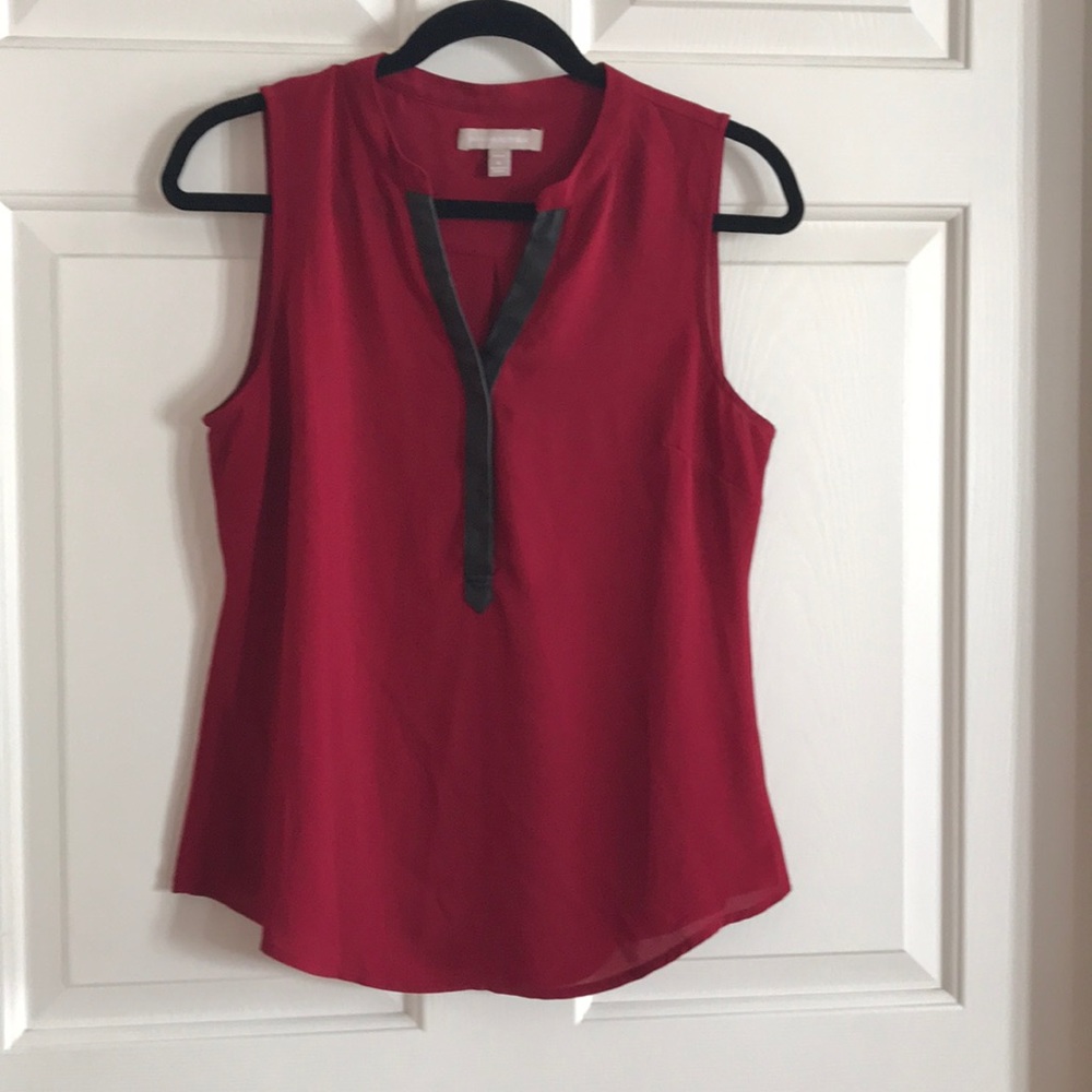 Crimson red w/ black leather trim sleeveless top